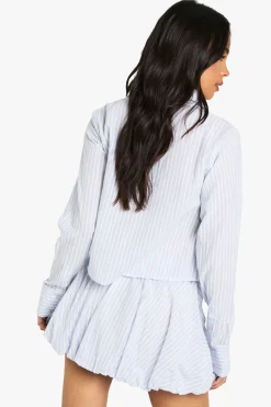 Jupe Mini Puffball à rayures en coton et taille élastiquée