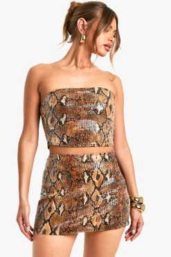 Jupe Mini à Serpents en Paillettes