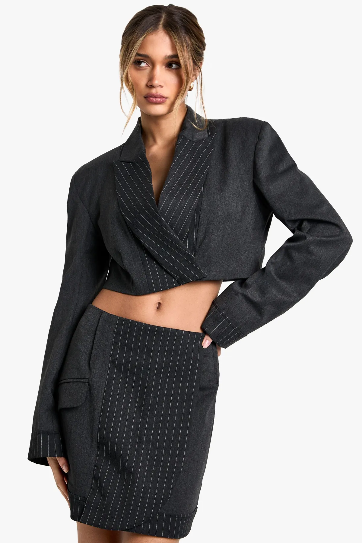 boohoo Jupe Mini sur Mesure à Rayures et Détail de Poche<Femme Tailleurs|Jupes