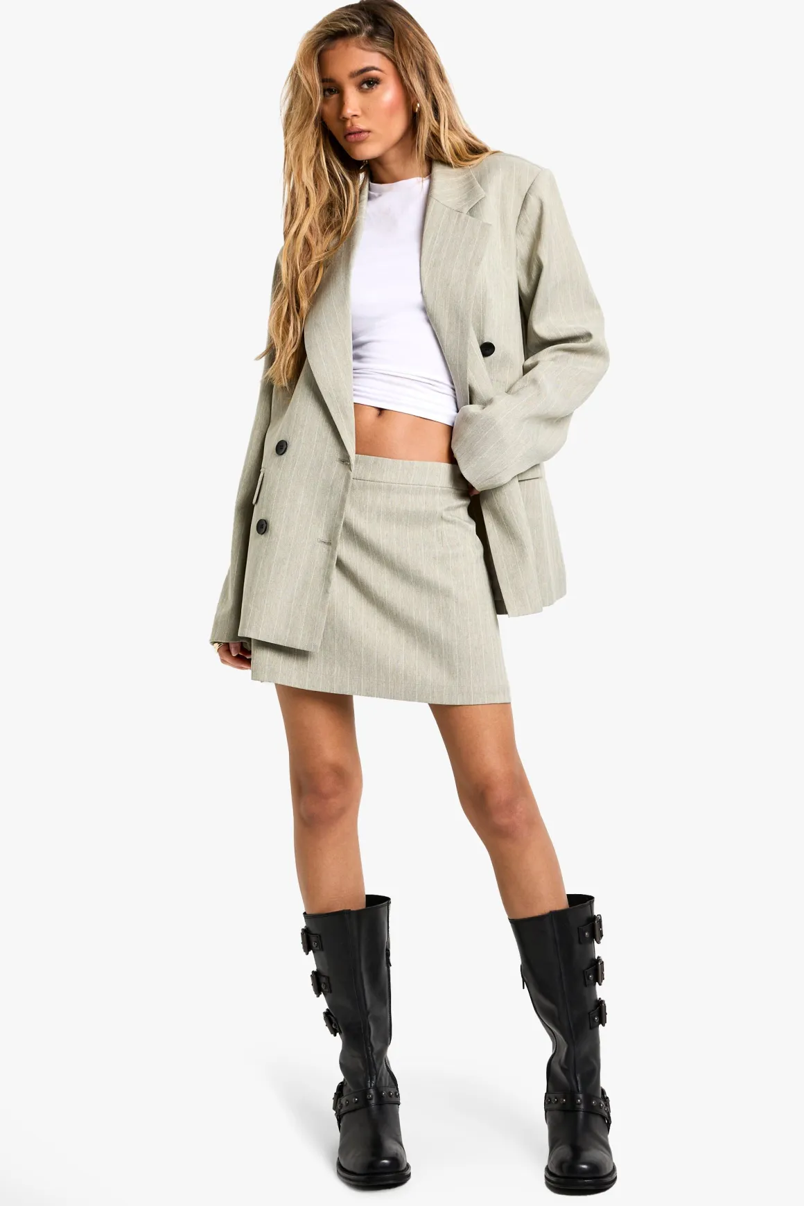 Jupe mini tailleur A-line à fines rayures