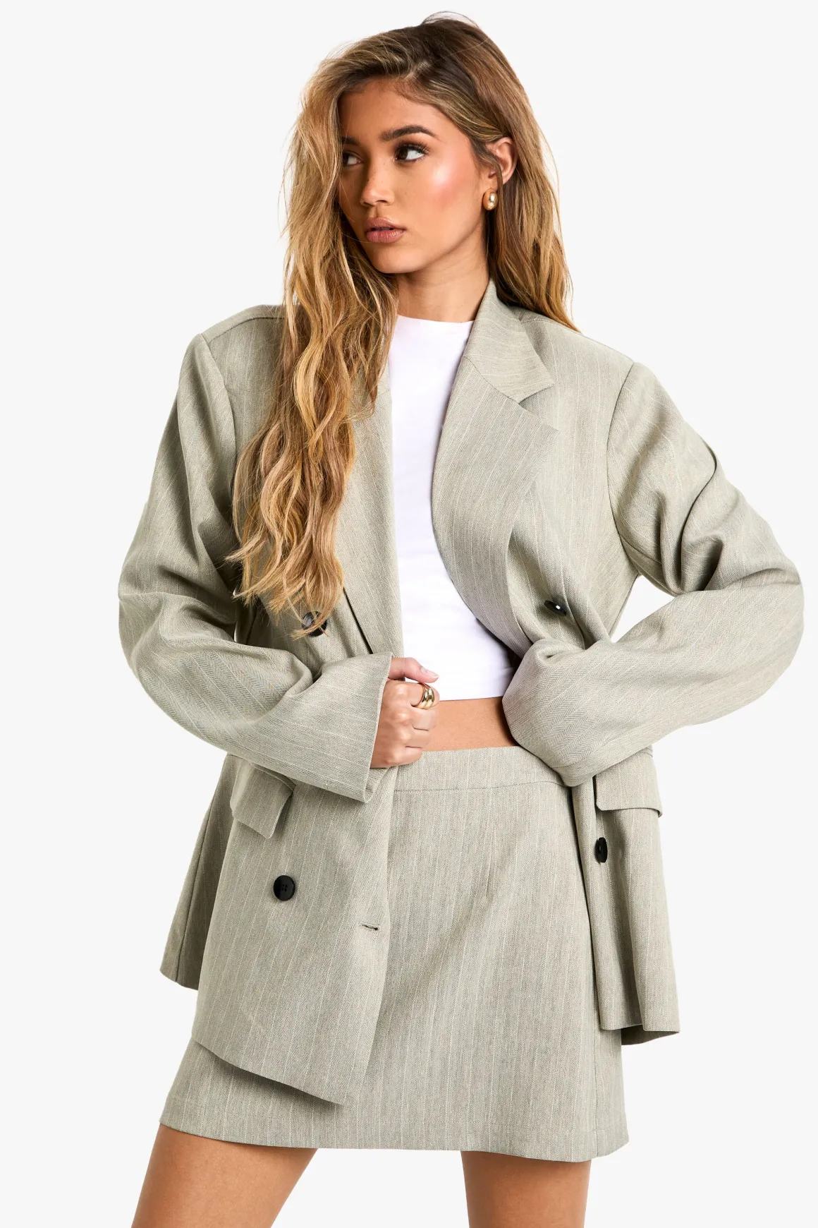 Jupe mini tailleur A-line à fines rayures