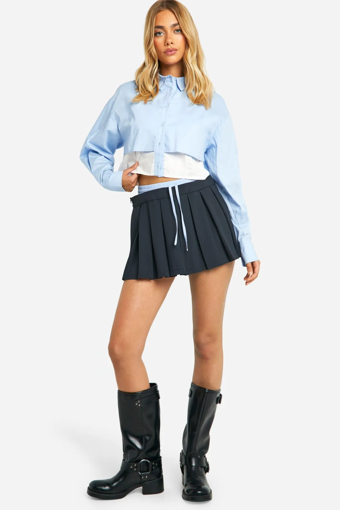 Jupe mini tennis à ceinture contrastée