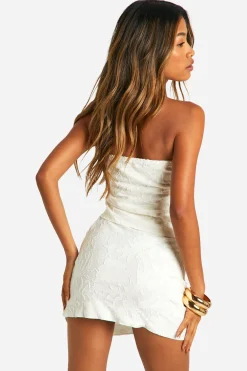 boohoo Jupe mini à texture florale et froncée<Femme Jupes|Jupes