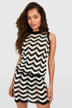 boohoo Jupe Mini Tricotée en Crochet Zig Zag<Femme Jupes|Pulls Et Gilets