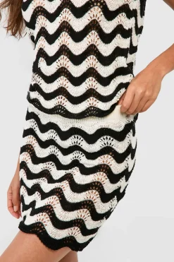 boohoo Jupe Mini Tricotée en Crochet Zig Zag<Femme Jupes|Pulls Et Gilets