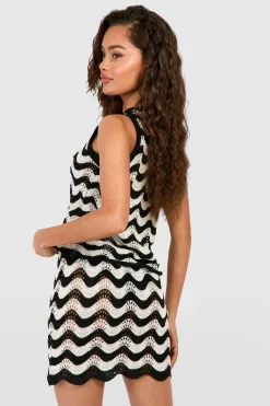 boohoo Jupe Mini Tricotée en Crochet Zig Zag<Femme Jupes|Pulls Et Gilets