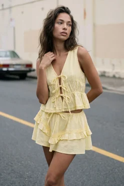 boohoo Jupe Mini À Volants En Gaze De Coton Avec Dentelle<Femme Jupes|Jupes