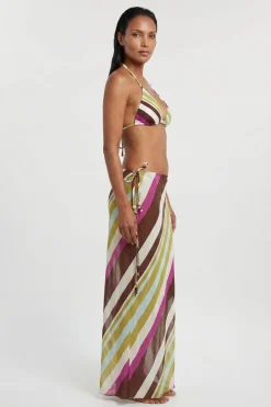 Jupe Paréo De Plage En Georgette De Viscose À Rayures Avec Taille Nouée