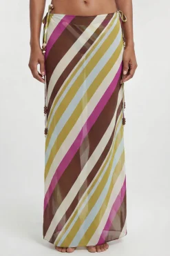Jupe Paréo De Plage En Georgette De Viscose À Rayures Avec Taille Nouée