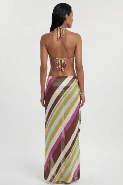 Jupe Paréo De Plage En Georgette De Viscose À Rayures Avec Taille Nouée