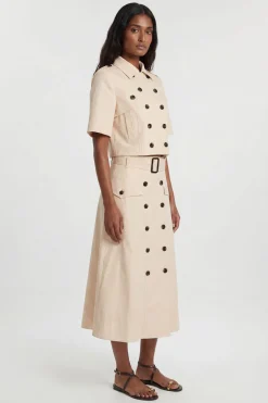 KarenMillen Jupe Plissée Ajustée En Coton Boutonnée Devant Inspiration Trench<Femme Jupes|Jupes