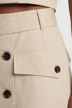 KarenMillen Jupe Plissée Ajustée En Coton Boutonnée Devant Inspiration Trench<Femme Jupes|Jupes