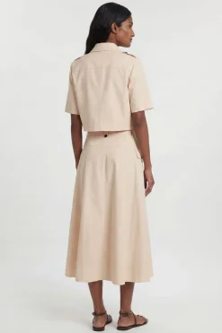 KarenMillen Jupe Plissée Ajustée En Coton Boutonnée Devant Inspiration Trench<Femme Jupes|Jupes
