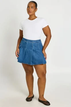 Jupe Plissée En Denim Grande Taille