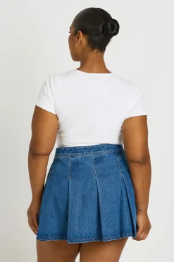 Jupe Plissée En Denim Grande Taille