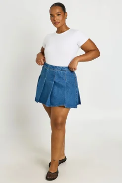 Jupe Plissée En Denim Grande Taille