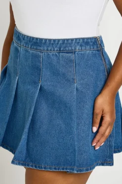 Jupe Plissée En Denim Grande Taille