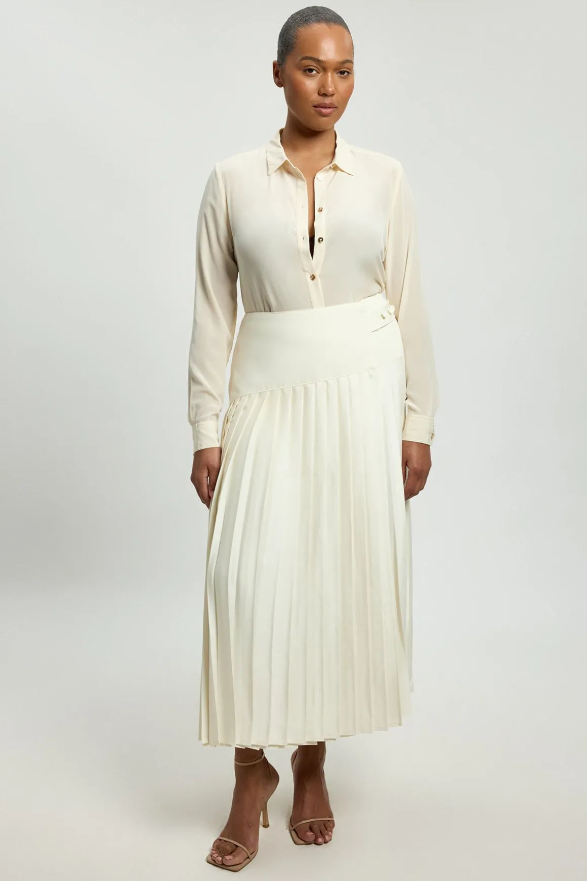 Jupe Plissée Grande Taille En Satin Coupe Smoking
