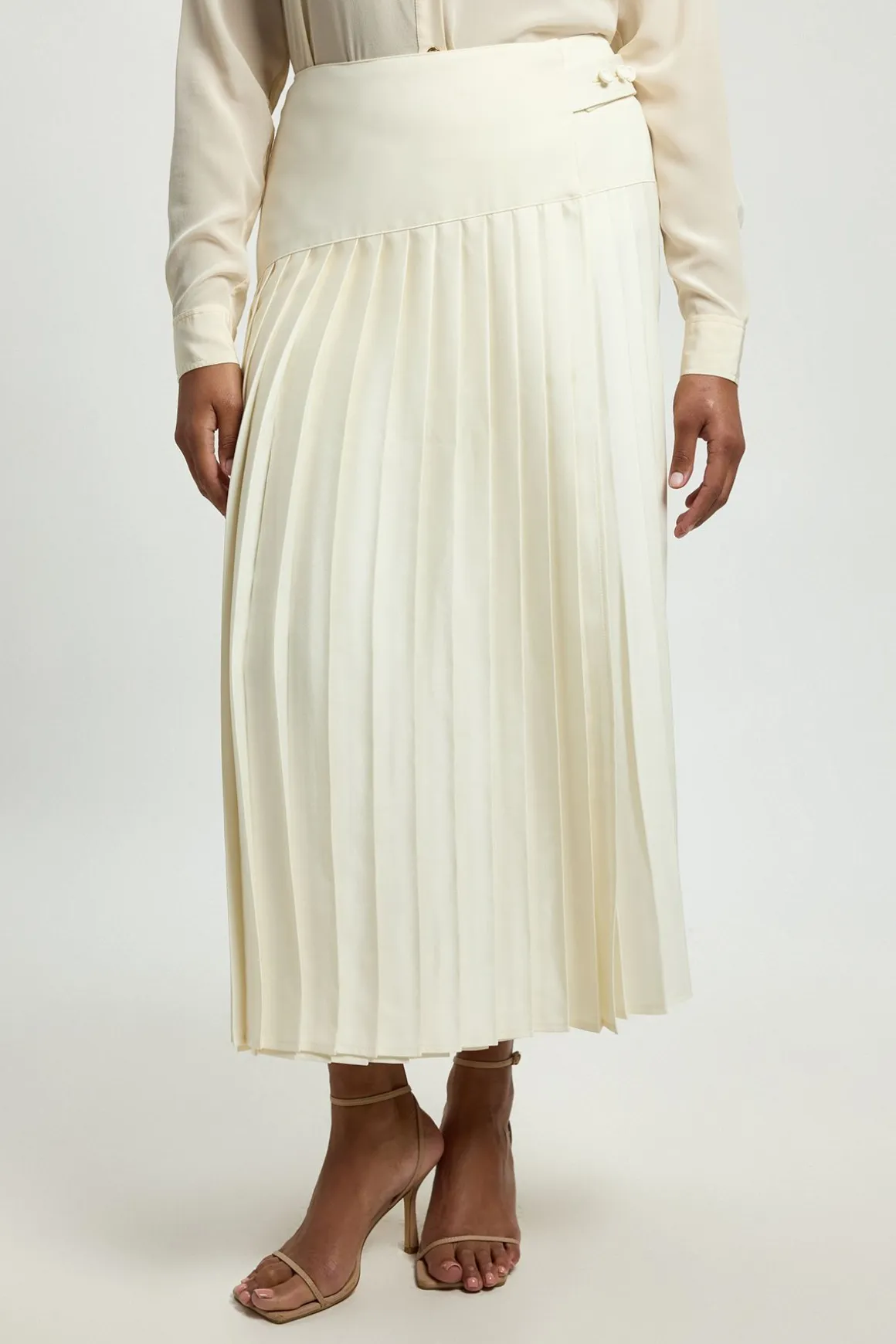 Jupe Plissée Grande Taille En Satin Coupe Smoking