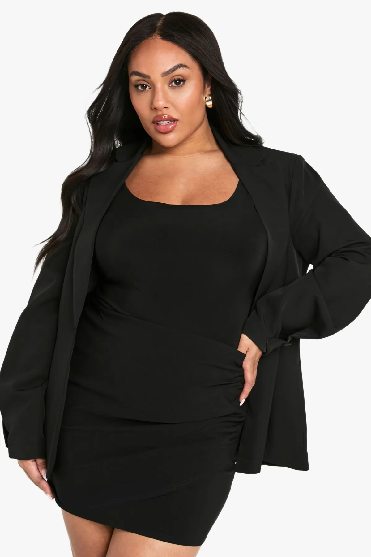 boohoo Jupe portefeuille froncée en bengaline grande taille<Femme Jupes|Jupes