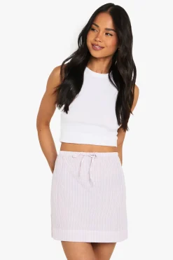 boohoo Jupe Seersucker Rayée à Taille à Cordon<Femme Jupes|Jupes