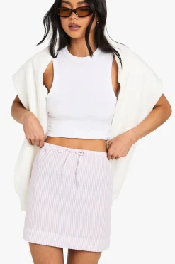 boohoo Jupe Seersucker Rayée à Taille à Cordon<Femme Jupes|Jupes