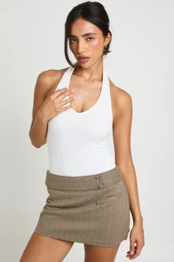 boohoo Jupe-short Ajustée À Chevrons Avec Détail Boutonné<Femme Tailleurs|Shorts