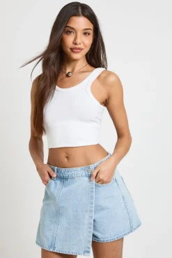 boohoo Jupe-short En Denim À Devant Croisé<Femme Denim|Shorts