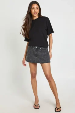 boohoo Jupe-short En Denim Ornée De Strass<Femme Denim|Shorts