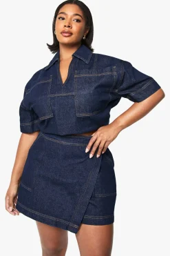 Jupe-short en denim style wrap Plus