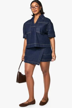 Jupe-short en denim style wrap Plus
