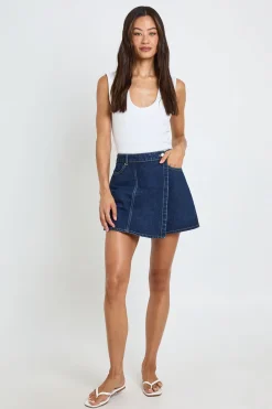 boohoo Jupe-short En Jean Portefeuille Coupe Tall<Femme Denim|Shorts