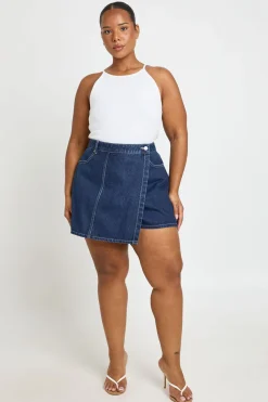 boohoo Jupe-short Grande Taille À Devant Cache-cœur<Femme Jupes|Denim