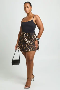 Jupe-short Grande Taille En Satin Imprimé Léopard Avec Liens Sur Les Côtés