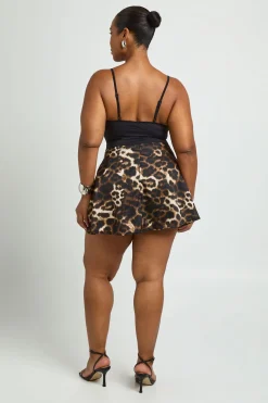 Jupe-short Grande Taille En Satin Imprimé Léopard Avec Liens Sur Les Côtés