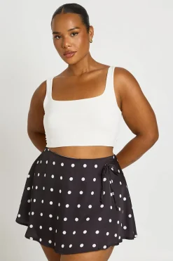 Jupe-short Grande Taille Satinée À Pois Avec Liens Sur Les Côtés