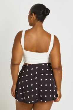 Jupe-short Grande Taille Satinée À Pois Avec Liens Sur Les Côtés