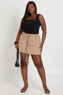 Jupe-short Mini En Crêpe Grande Taille Avec Ceinture Tressée