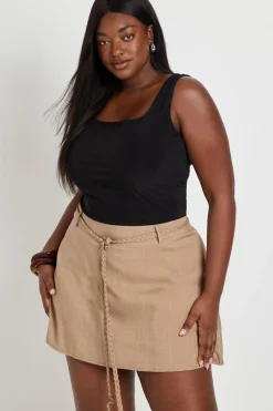 Jupe-short Mini En Crêpe Grande Taille Avec Ceinture Tressée