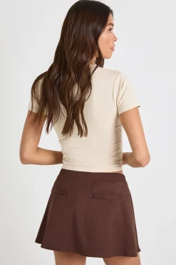 boohoo Jupe-short plissée tissée<Femme Looks Chocolat|Shorts