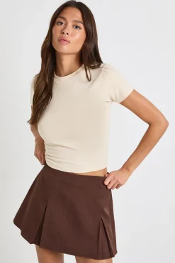 boohoo Jupe-short plissée tissée<Femme Looks Chocolat|Shorts