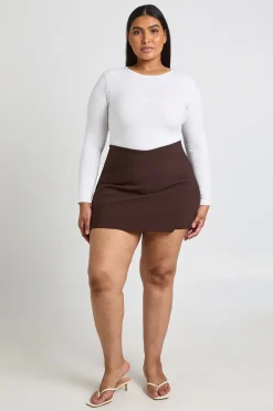 boohoo Jupe-short Portefeuille Bengaline Grande Taille<Femme Looks Chocolat|Shorts