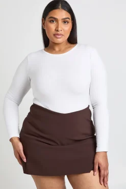 boohoo Jupe-short Portefeuille Bengaline Grande Taille<Femme Looks Chocolat|Shorts