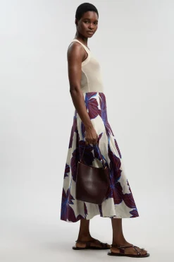 Jupe Tissée En Satin De Coton À Motif Floral Graphique