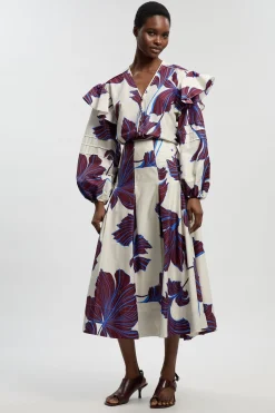 Jupe Tissée En Satin De Coton À Motif Floral Graphique