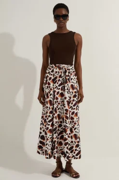 Jupe tissée en viscose et lin haut de gamme à taille nouée