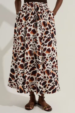 Jupe tissée en viscose et lin haut de gamme à taille nouée