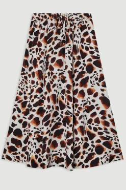 Jupe tissée en viscose et lin haut de gamme à taille nouée