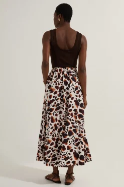 Jupe tissée en viscose et lin haut de gamme à taille nouée