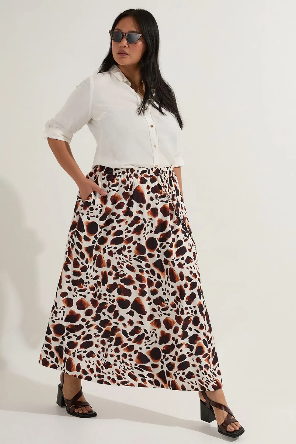 Jupe Tissée Grande Taille Premium Viscose Lin Avec Ceinture À Nouer